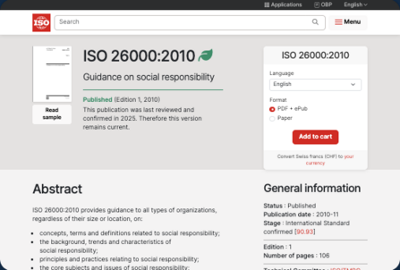 ISO.org official ISO 26000:2010 standard page screenshot